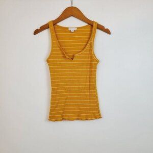 Socialite yellow striped stretch notch tank top